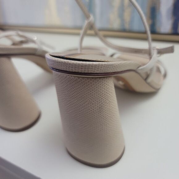 Sam Edelman Kit Ivory Square Toe Slingback Strap Cylindrical Block Heel Sandals - Picture 7 of 11